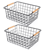Wire Storage Baskets with Wooden Handles