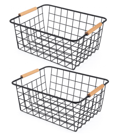 Wire Storage Baskets with Wooden Handles