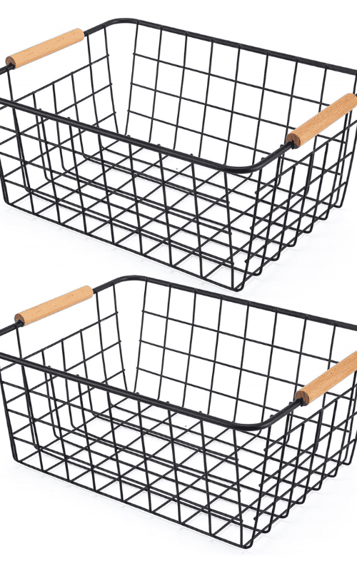 Wire Storage Baskets with Wooden Handles