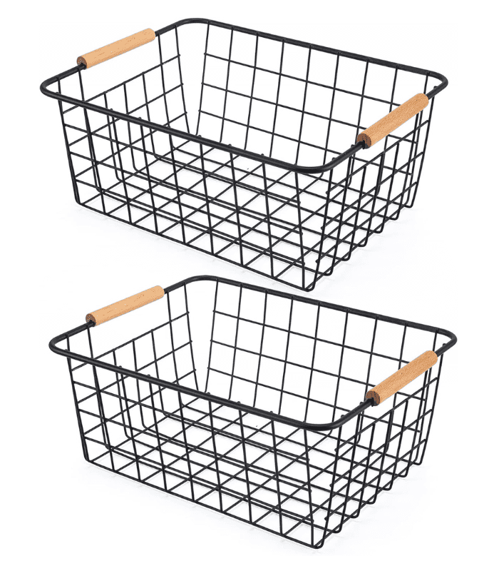 Wire Storage Baskets with Wooden Handles