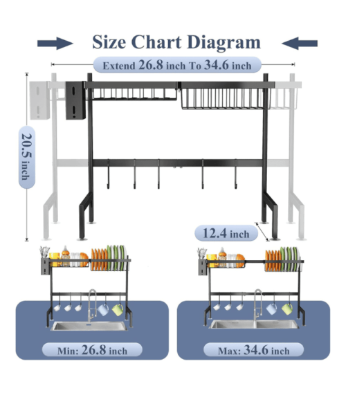 2 Tier Dish Rack Drainer for Kitchen Counter