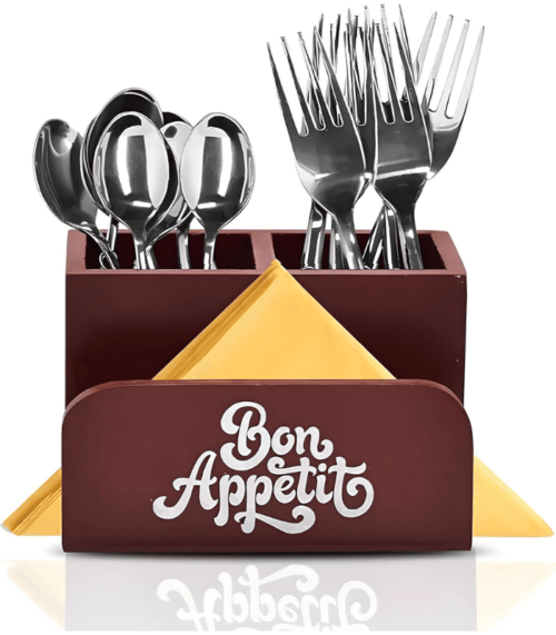 Wood Cutlery Holder with Napkin Rack