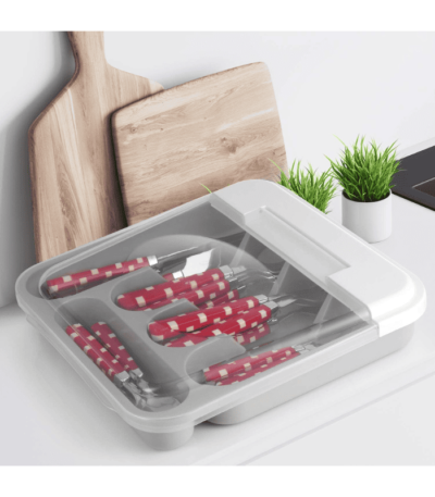 Flatware Plastic Tray with Hinged Lid