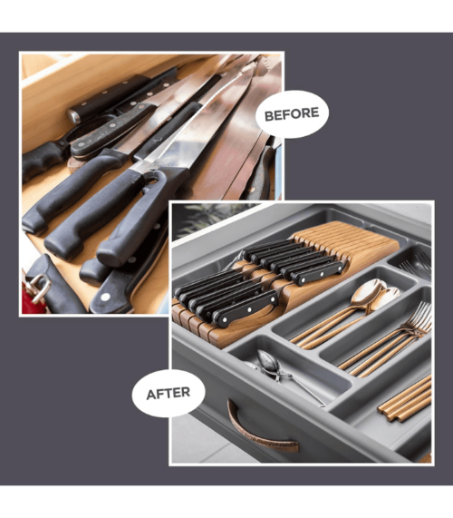 Bamboo Wood Drawer Knife Organizer