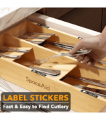 Bamboo Silverware Drawer Organizer with Labels