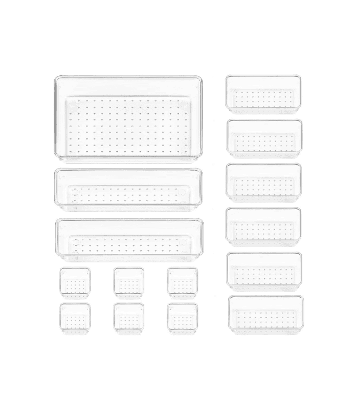 15 PCS Clear Plastic Drawer Organizer Set