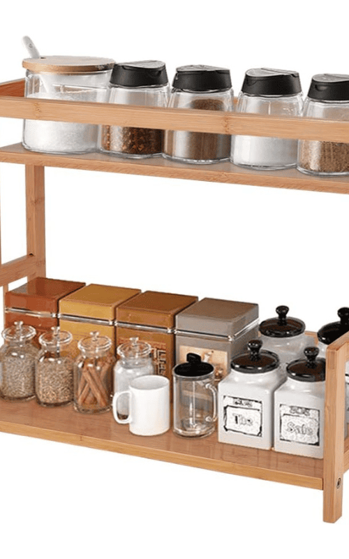 2 Tier Bamboo Spice Rack Organizer