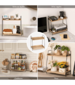 2 Tier Wooden Shelf for Coffee Bar Accessories