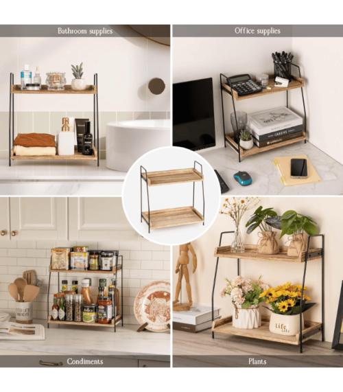 2 Tier Wooden Shelf for Coffee Bar Accessories