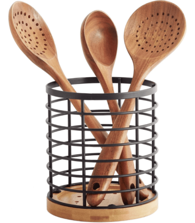 Steel, Wood Utensil holder for Kitchen Counter