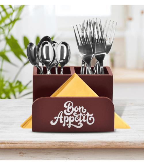 Wood Cutlery Holder with Napkin Rack