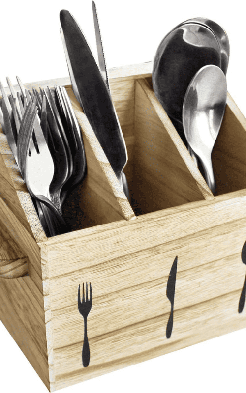 Wooden Utensil Holder with Handles