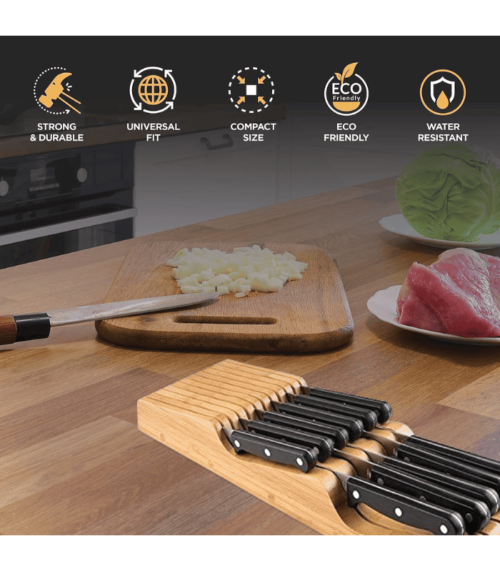 Bamboo Wood Drawer Knife Organizer