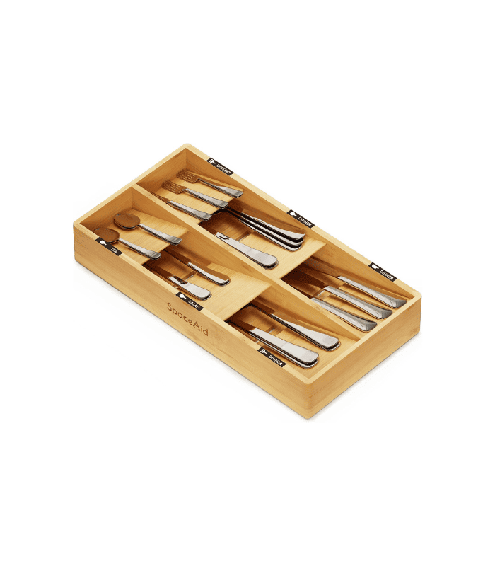 Bamboo Silverware Drawer Organizer with Labels