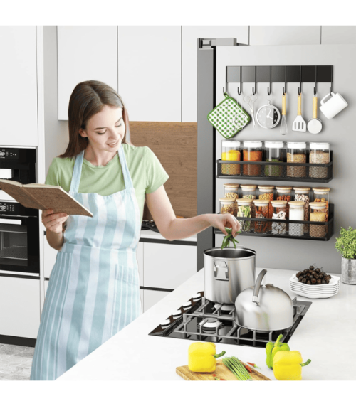 Magnetic Fridge Organizer with 8-Hook Rack