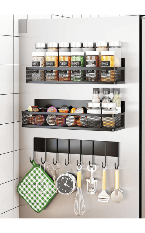 Magnetic Fridge Organizer with 8-Hook Rack