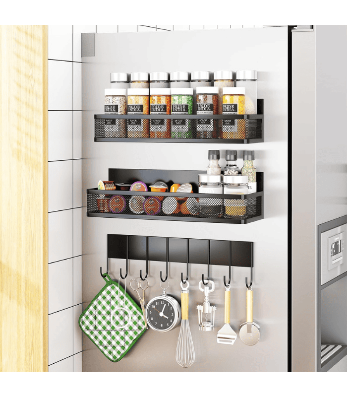Magnetic Fridge Organizer with 8-Hook Rack