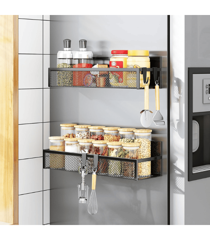 Fridge Magnet Organizer with Moveable 4 Hooks