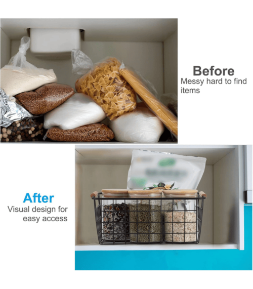 Wire Storage Baskets with Wooden Handles