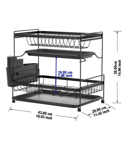 2 Tiers Dish Drying Stand With Drainer