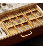 Bamboo Silverware Drawer Organizer with Labels