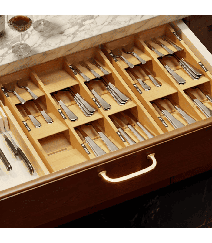 Bamboo Silverware Drawer Organizer with Labels