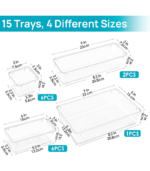 15 PCS Clear Plastic Drawer Organizer Set