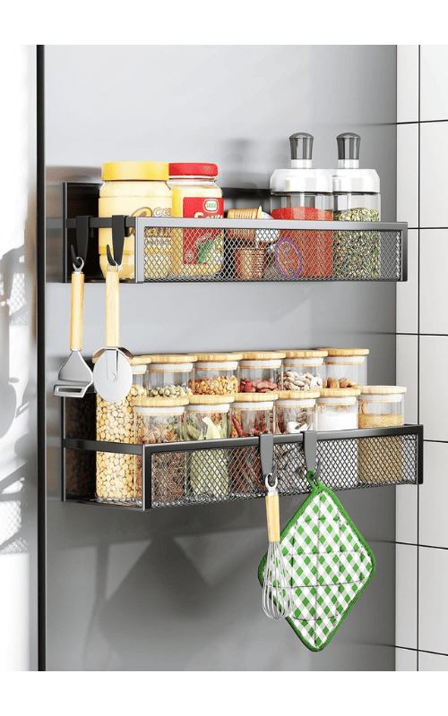 Fridge Magnet Organizer with Moveable 4 Hooks