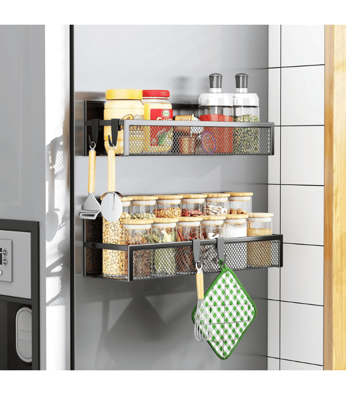 Fridge Magnet Organizer with Moveable 4 Hooks