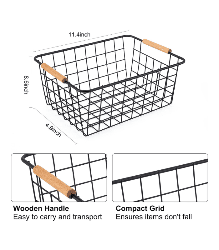 Wire Storage Baskets with Wooden Handles