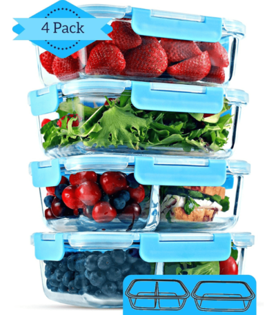 Glass Meal Prep Containers 2 and 3 Compartments