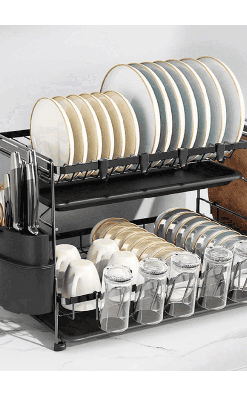 2 Tiers Dish Drying Stand With Drainer