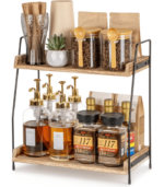 2 Tier Wooden Shelf for Coffee Bar Accessories