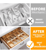 Bamboo Silverware Drawer Organizer with Labels