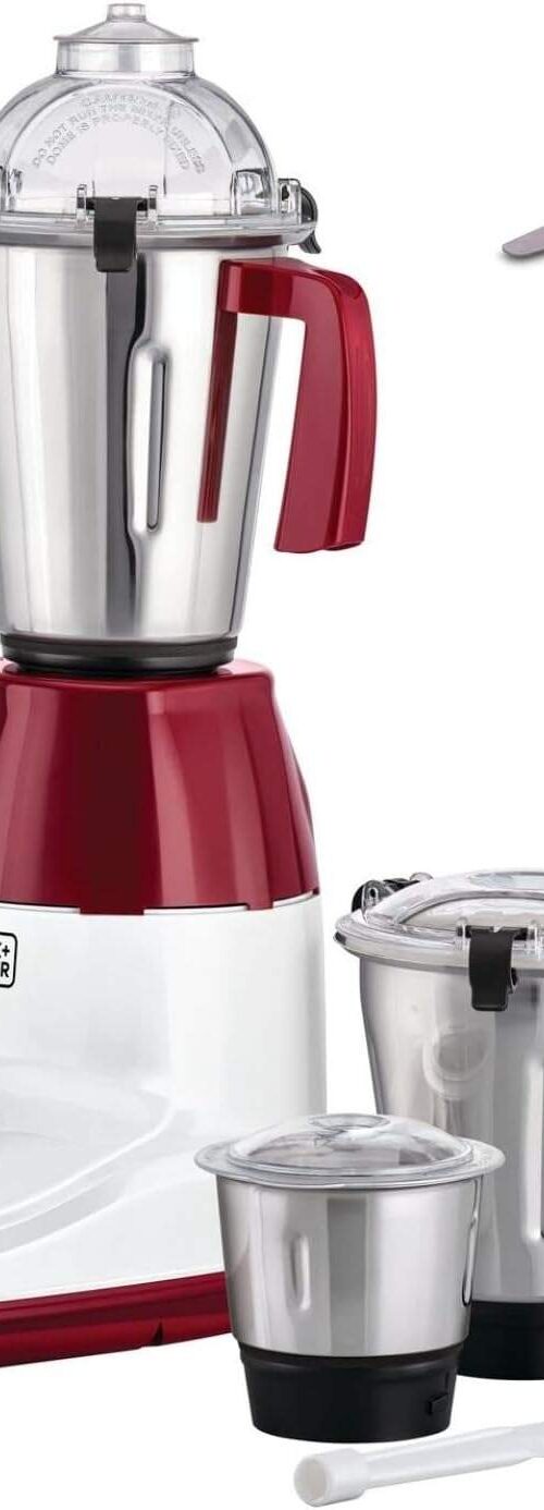 BLACK+DECKER 750W 3-in-1 Mixer Grinder – MG750-B5 Blender, Wet & Dry Grinder, Chutney Jar Set Powerful Motor, Multicolour