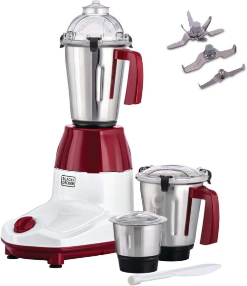 BLACK+DECKER 750W 3-in-1 Mixer Grinder – MG750-B5 Blender, Wet & Dry Grinder, Chutney Jar Set Powerful Motor, Multicolour