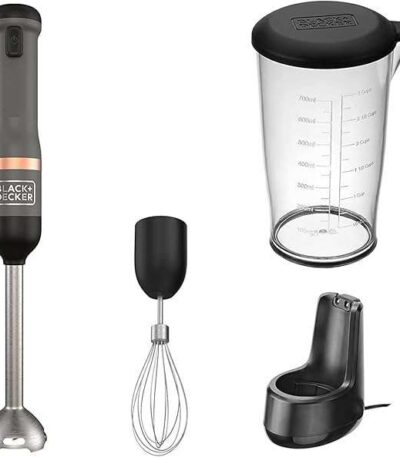 BLACK+DECKER Cordless Hand Blender Set – 7.2V Kitchen Wand with 700ml Measuring Cup & Whisk | Magnetic Charging Base | Portable & Compact – BCKM1012KB-GB