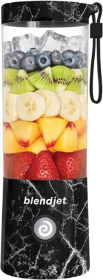 BlendJet 2 Portable Blender 16oz, 6 Stainless Steel Blades, 22,000 RPM, USB-C Rechargeable, Self-Cleaning, Ice Crushing, BPA Free – Black Marble