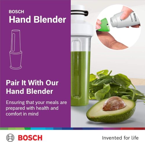 Bosch Mini Blender 350W – On-the-Go Personal Blender with BPA-Free Bottle – MMBP1000GB, White