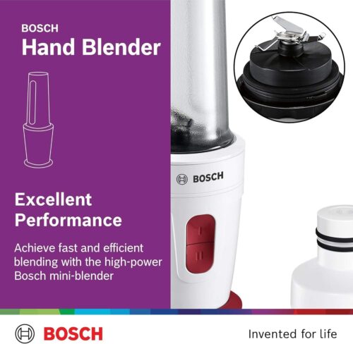 Bosch Mini Blender 350W – On-the-Go Personal Blender with BPA-Free Bottle – MMBP1000GB, White