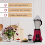DOMEA® 2-in-1 Mixer Grinder – 550W Powerful Copper Motor 1.5L Liquid Jar + 400ml Chutney Jar 3 Speed + Pulse Stainless Steel Jars & Blades 2-Year Warranty
