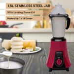DOMEA® 2-in-1 Mixer Grinder – 550W Powerful Copper Motor 1.5L Liquid Jar + 400ml Chutney Jar 3 Speed + Pulse Stainless Steel Jars & Blades 2-Year Warranty