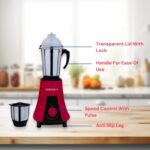 DOMEA® 2-in-1 Mixer Grinder – 550W Powerful Copper Motor 1.5L Liquid Jar + 400ml Chutney Jar 3 Speed + Pulse Stainless Steel Jars & Blades 2-Year Warranty