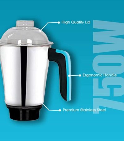 EASY COOK Beauty Plus 750W Mixer Grinder 3 Stainless Steel Jars (1.75L, 750ml, 250g) 3-Speed with Incher Stainless Steel Blades
