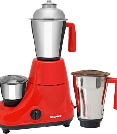 Geepas 750W 3-in-1 Mixer Grinder GSB5081N Stainless Steel Jars & Blades, 3 Speed, Twist Lock Safety Wet & Dry Grinding, Mixing, Juicing – 2-Year Warranty