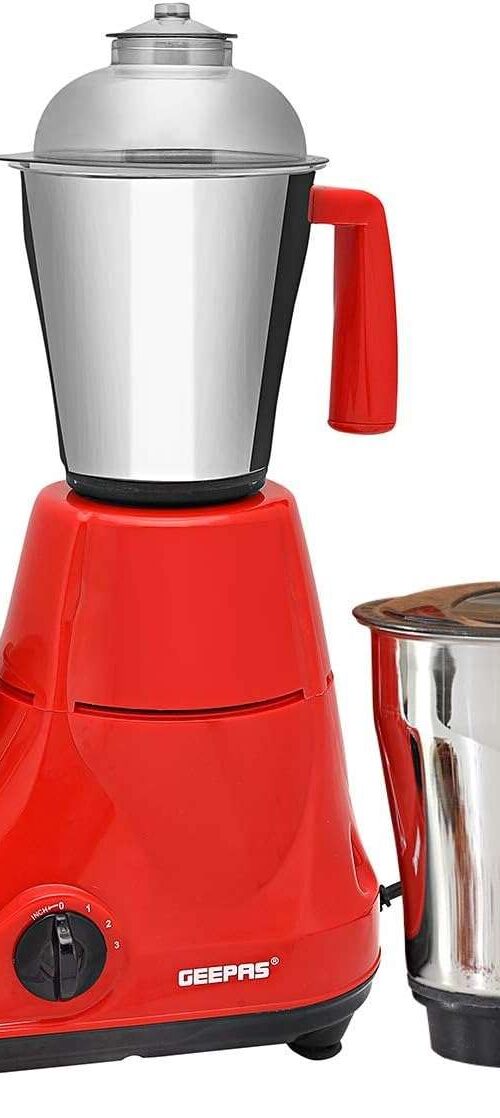 Geepas 750W 3-in-1 Mixer Grinder GSB5081N Stainless Steel Jars & Blades, 3 Speed, Twist Lock Safety Wet & Dry Grinding, Mixing, Juicing – 2-Year Warranty