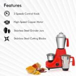 Geepas 750W 3-in-1 Mixer Grinder GSB5081N Stainless Steel Jars & Blades, 3 Speed, Twist Lock Safety Wet & Dry Grinding, Mixing, Juicing – 2-Year Warranty