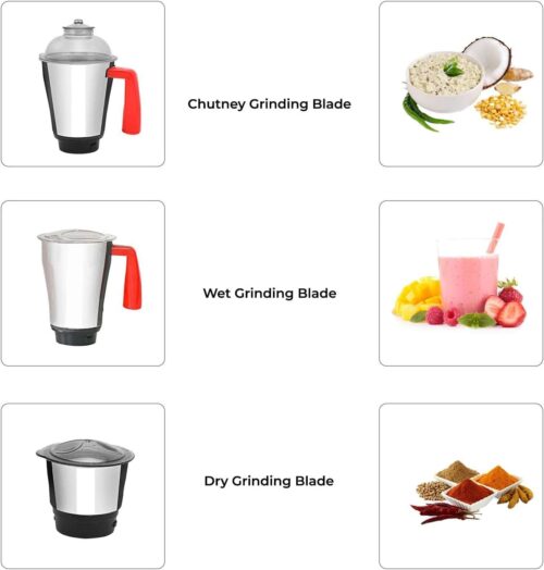 Geepas 750W 3-in-1 Mixer Grinder GSB5081N Stainless Steel Jars & Blades, 3 Speed, Twist Lock Safety Wet & Dry Grinding, Mixing, Juicing – 2-Year Warranty