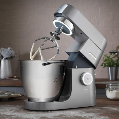 Kenwood Chef XL Titanium Stand Mixer 1700W – KVL8430S 6.7L Stainless Steel Bowl, 5 Attachments, Glass Blender, Meat Grinder, Multi Mill – Silver