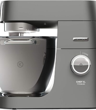Kenwood Chef XL Titanium Stand Mixer 1700W – KVL8430S 6.7L Stainless Steel Bowl, 5 Attachments, Glass Blender, Meat Grinder, Multi Mill – Silver